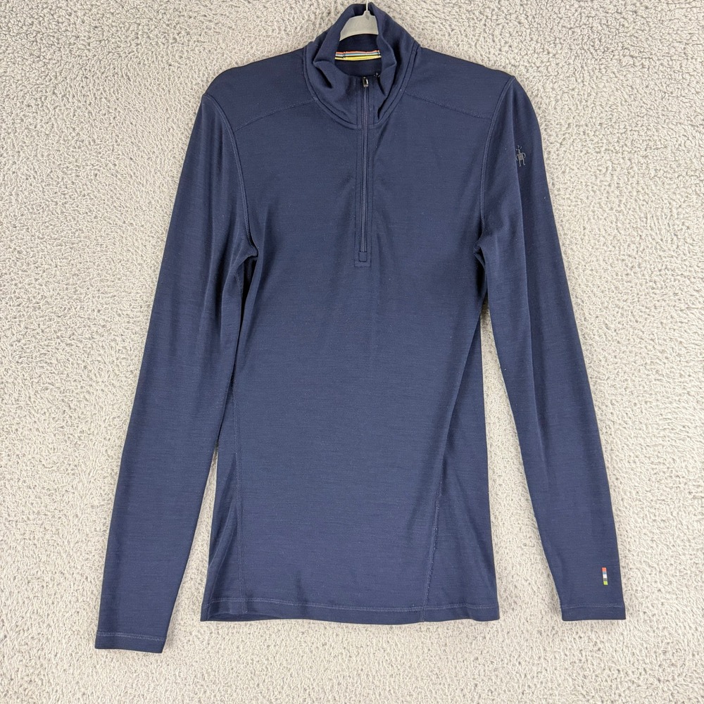 Smartwool Merino 250 Base Layer Mens S Navy 1/4 Zip Wool Thermal Hiking Skiing